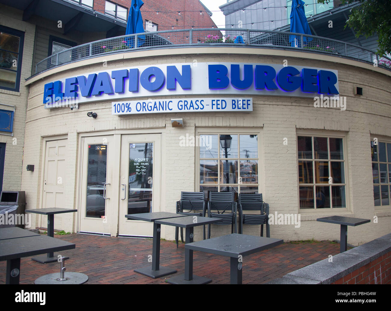 A restaurant serving organic grass fed beef in Maine Stock Photo