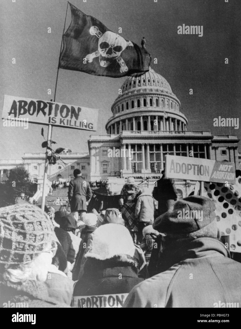 22nd January 1977. Washington DC, USA. Anti Abortion demonstrators rally on the ground of the Capitol prior to their march to the White House. Stock Photo