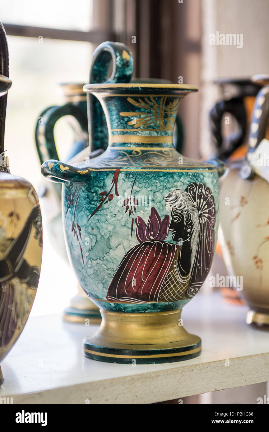 KALAMBAKA, GREECE - MAR 20, 2015: Souvenir greek vase with the