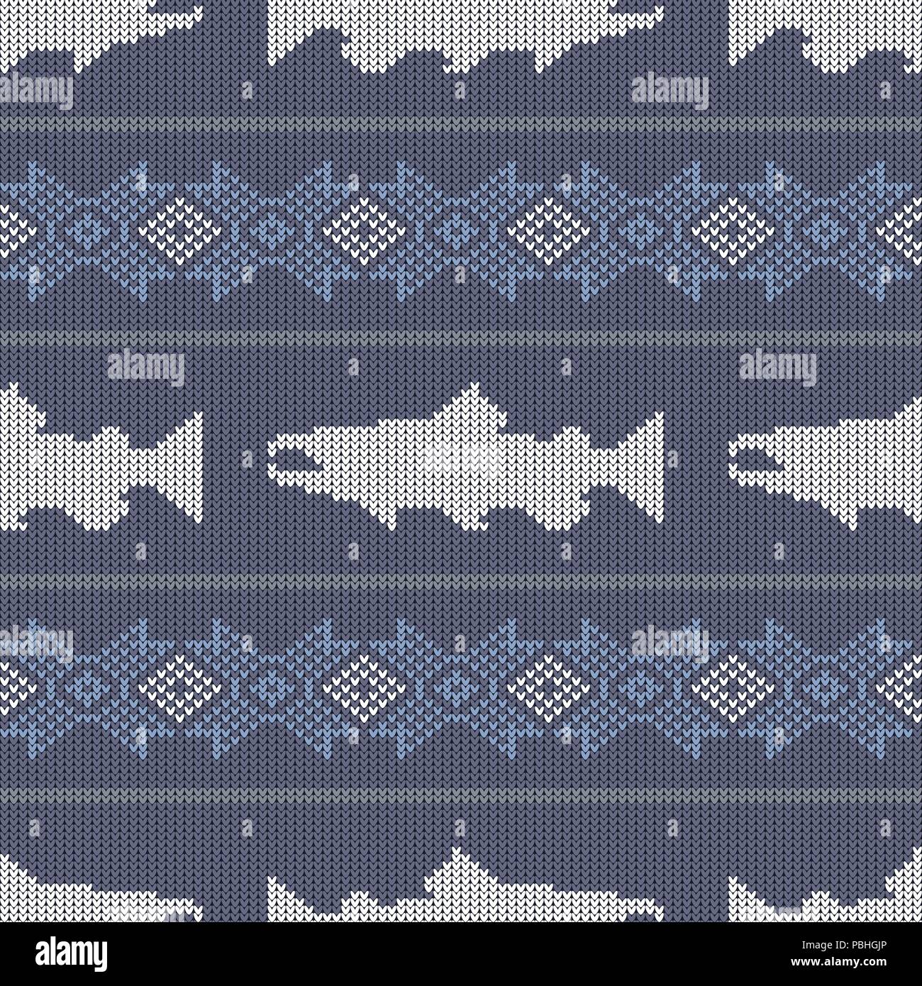 Knitted seamless pattern with Norwegian salmon Stock Vector