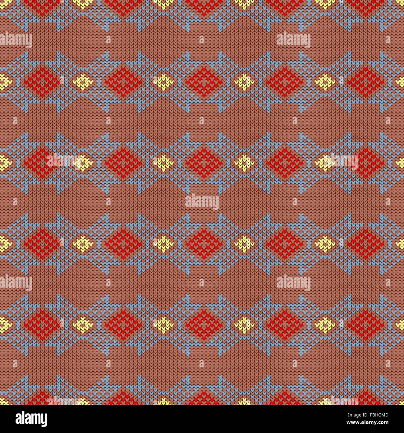 Knitted woolen pattern with national Norwegian ornament Stock Vector