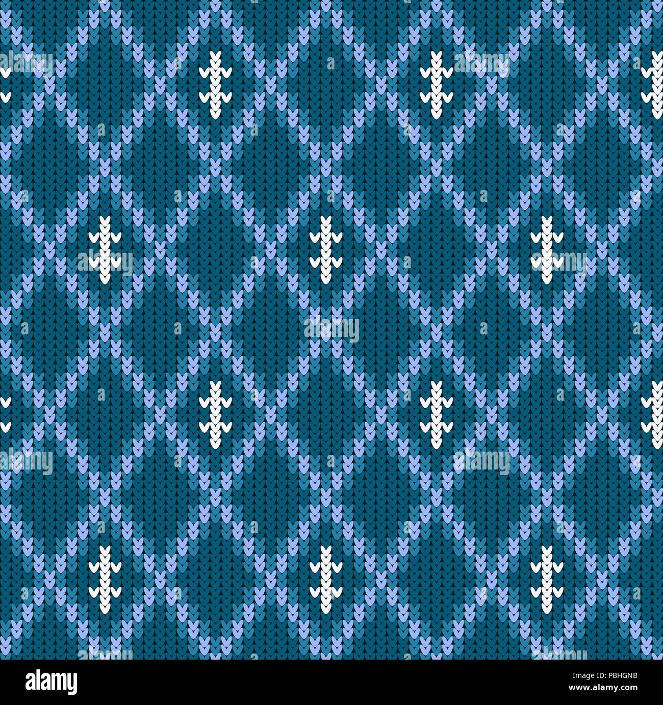 Knitted woolen seamless jacquard ornament. Blue jacquard pattern Stock