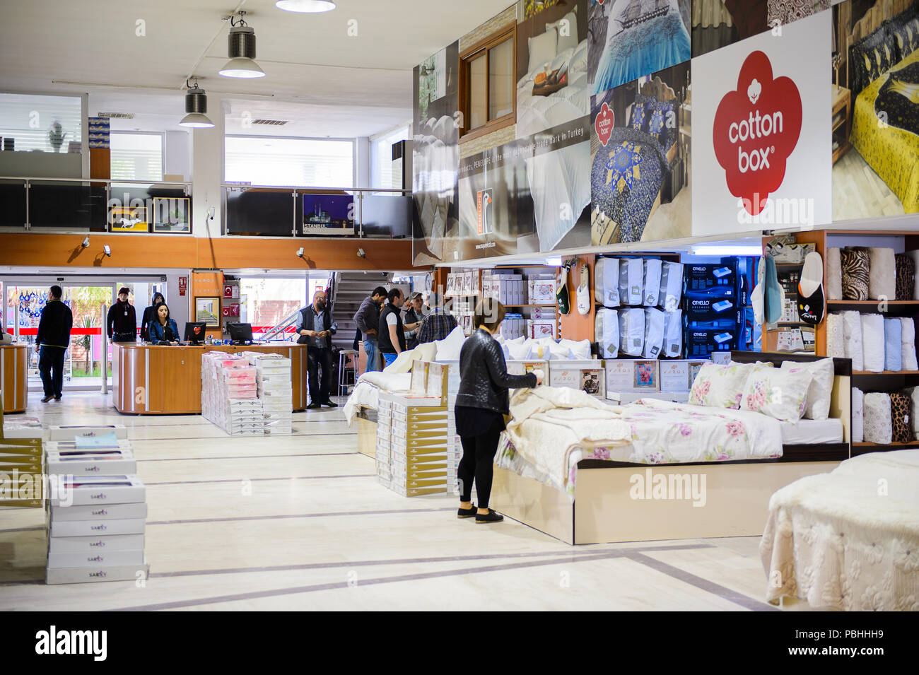 PAMUKKALE, TURKEY APR 18, 2015 Interior of Varol textil factory shop