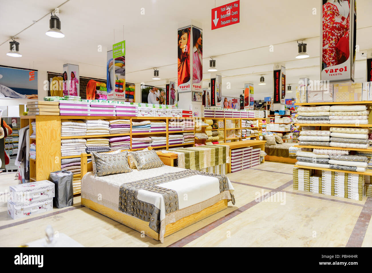 PAMUKKALE, TURKEY APR 18, 2015 Varol textil factory shop in Turkey