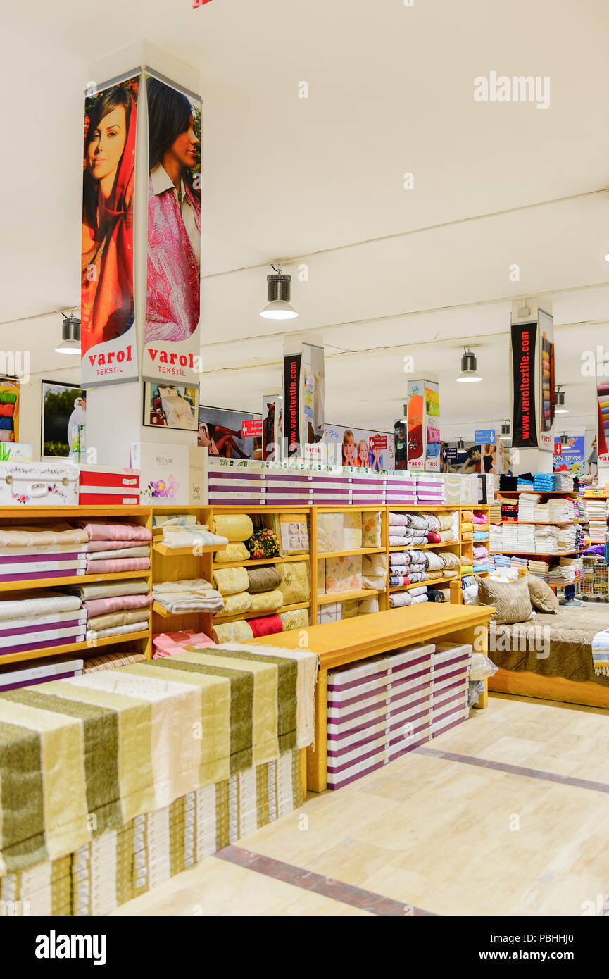 PAMUKKALE, TURKEY APR 18, 2015 Varol textil factory shop in Turkey