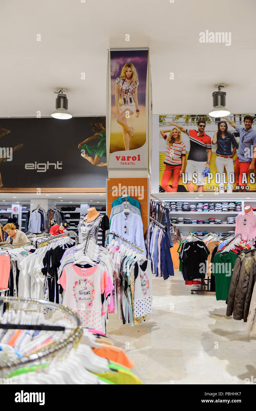 PAMUKKALE, TURKEY APR 18, 2015 Varol textil factory shop in Turkey