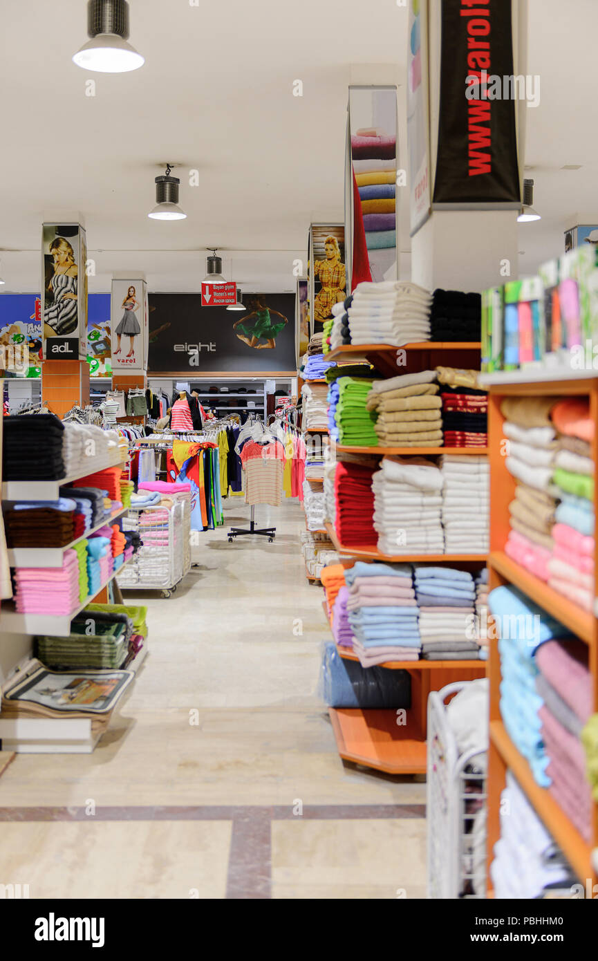 PAMUKKALE, TURKEY APR 18, 2015 Varol textil factory shop in Turkey