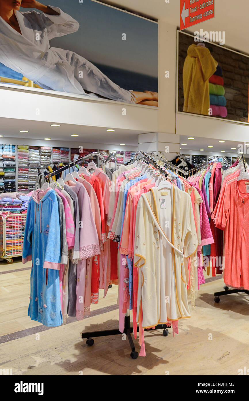 PAMUKKALE, TURKEY APR 18, 2015 Varol textil factory shop in Turkey