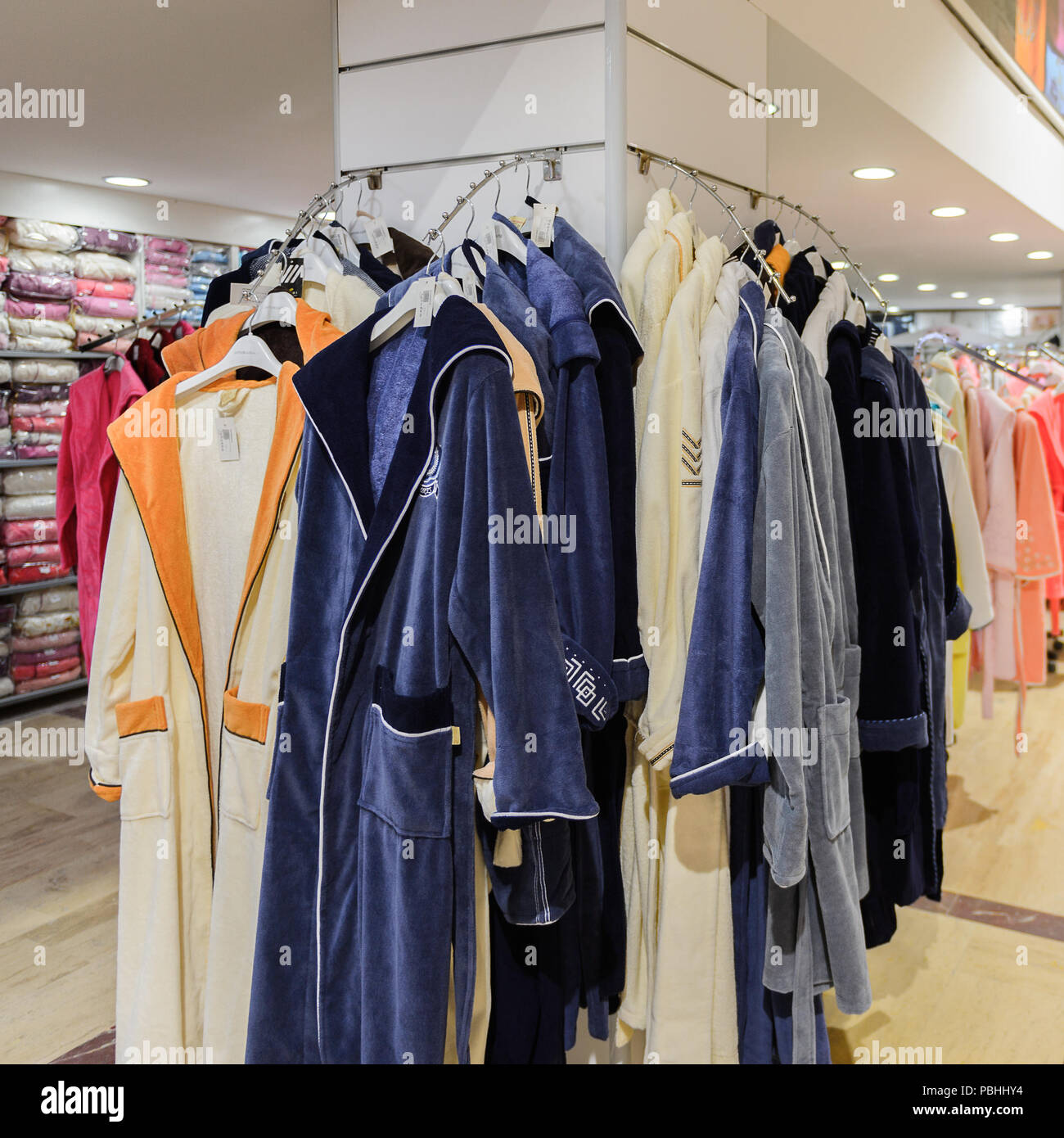 PAMUKKALE, TURKEY APR 18, 2015 Varol textil factory shop in Turkey