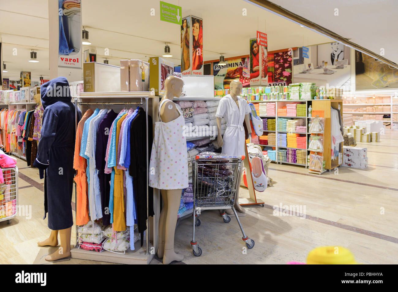 PAMUKKALE, TURKEY APR 18, 2015 Varol textil factory shop in Turkey