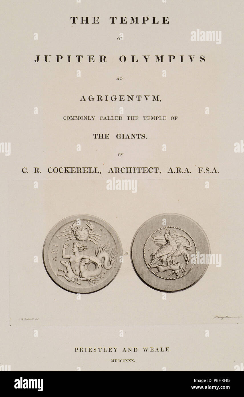 1752 Title page of the first part of the book Tetradrachm from Agrigento, Sicily Obv Skylla - Cockerell Charles Robert &amp; Kinnard William &amp; Donaldson Thomas Leverton &amp; Jenkins William &amp; Railton William - 1830 Stock Photo