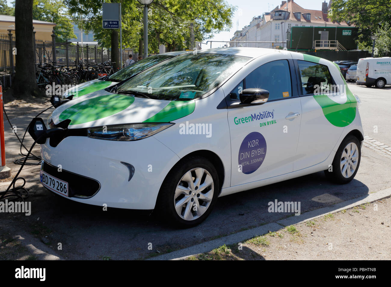 Copenhagen, Denmark June 27, 2018 Parked electric car with its