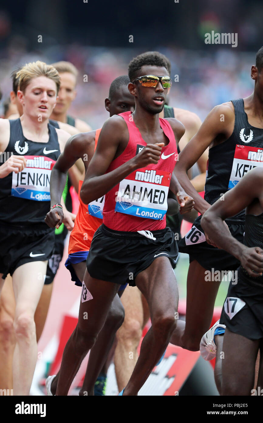 Mohammed AHMED (Canada) competing in the Men's 5000m Final at the 2018, IAAF Diamond League, Anniversary Games, Queen Elizabeth Olympic Park, Stratford, London, UK. Stock Photo