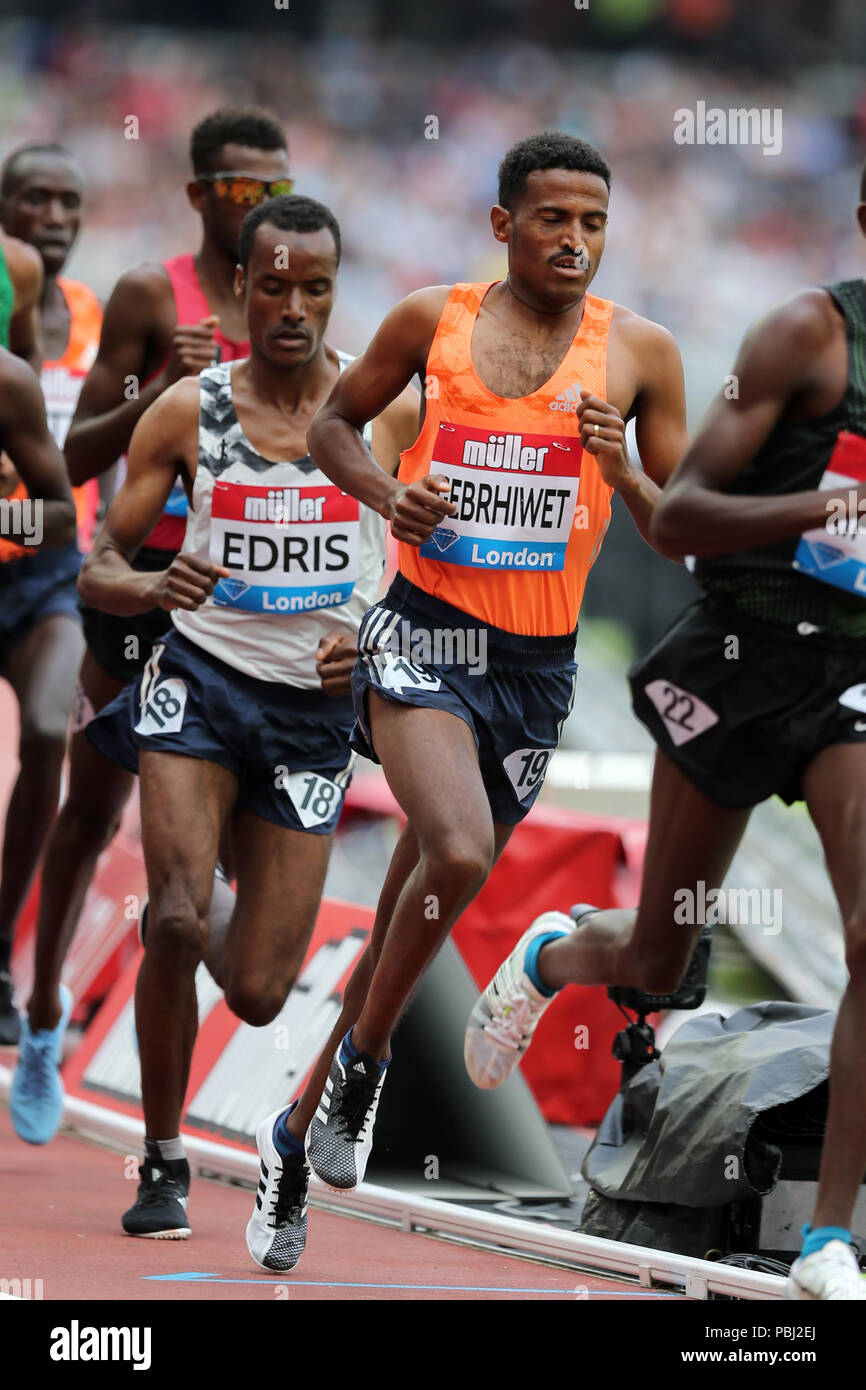 Hagos GEBRHIWET (Ethiopia) competing in the Men's 5000m Final at the 2018, IAAF Diamond League, Anniversary Games, Queen Elizabeth Olympic Park, Stratford, London, UK. Stock Photo