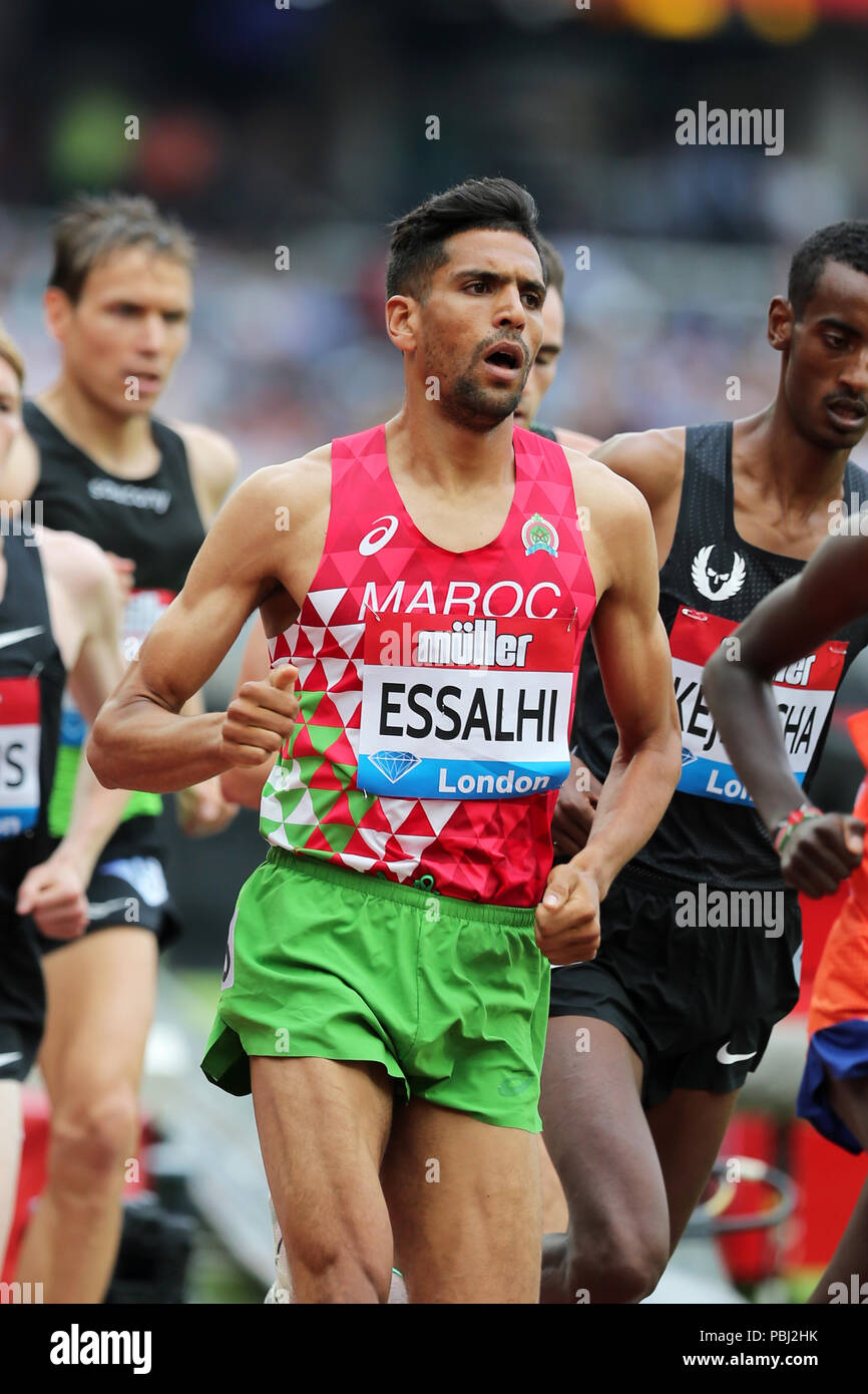Younéss ESSALHI (Morocco) competing in the Men's 5000m Final at the 2018, IAAF Diamond League, Anniversary Games, Queen Elizabeth Olympic Park, Stratford, London, UK. Stock Photo