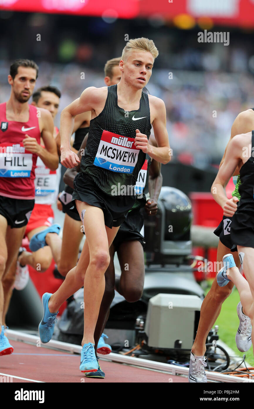 Stewart MCSWEYN (Australia) competing in the Men's 5000m Final at the 2018, IAAF Diamond League, Anniversary Games, Queen Elizabeth Olympic Park, Stratford, London, UK. Stock Photo