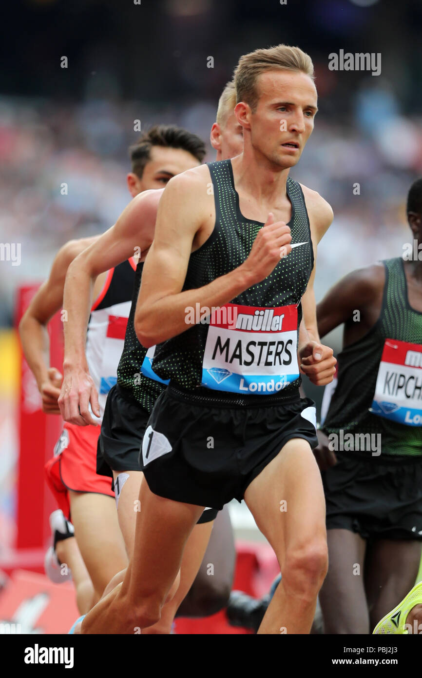 Riley MASTERS (United States of America) competing in the Men's 5000m Final at the 2018, IAAF Diamond League, Anniversary Games, Queen Elizabeth Olympic Park, Stratford, London, UK. Stock Photo