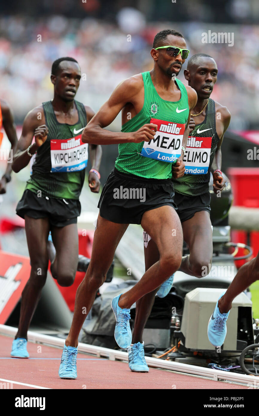 Hassan MEAD (United States of America) competing in the Men's 5000m Final at the 2018, IAAF Diamond League, Anniversary Games, Queen Elizabeth Olympic Park, Stratford, London, UK. Stock Photo