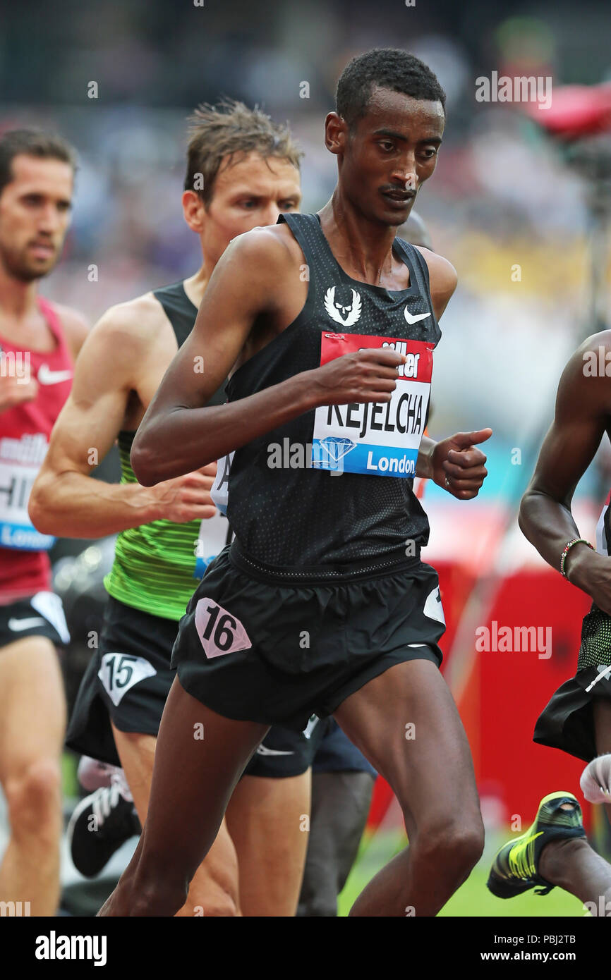 Yomif KEJELCHA (Ethiopia) competing in the Men's 5000m Final at the 2018, IAAF Diamond League, Anniversary Games, Queen Elizabeth Olympic Park, Stratford, London, UK. Stock Photo