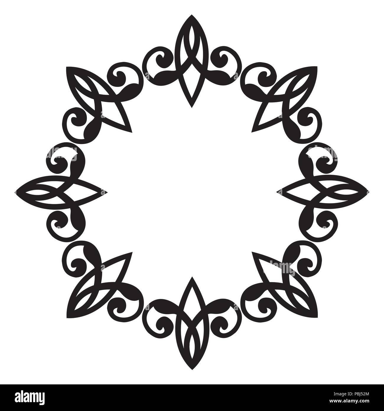 Artistic black and white circle frame, oriental style Stock Vector