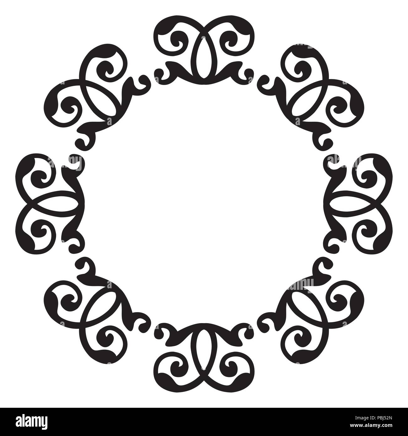 Artistic black and white circle frame, oriental style Stock Vector
