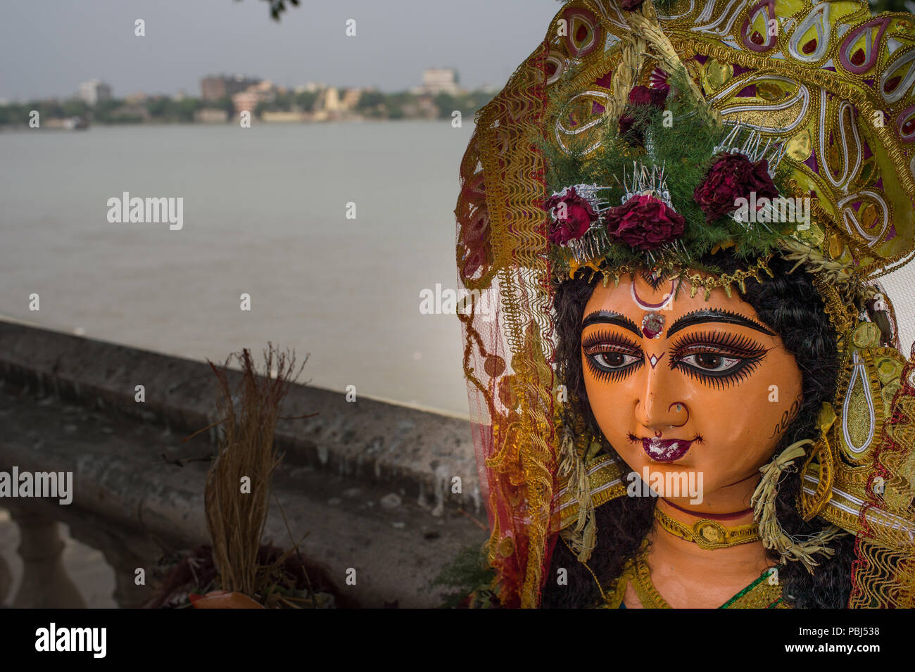 Religious statues on the Ganges river banks, Kolkata, India Stock Photo
