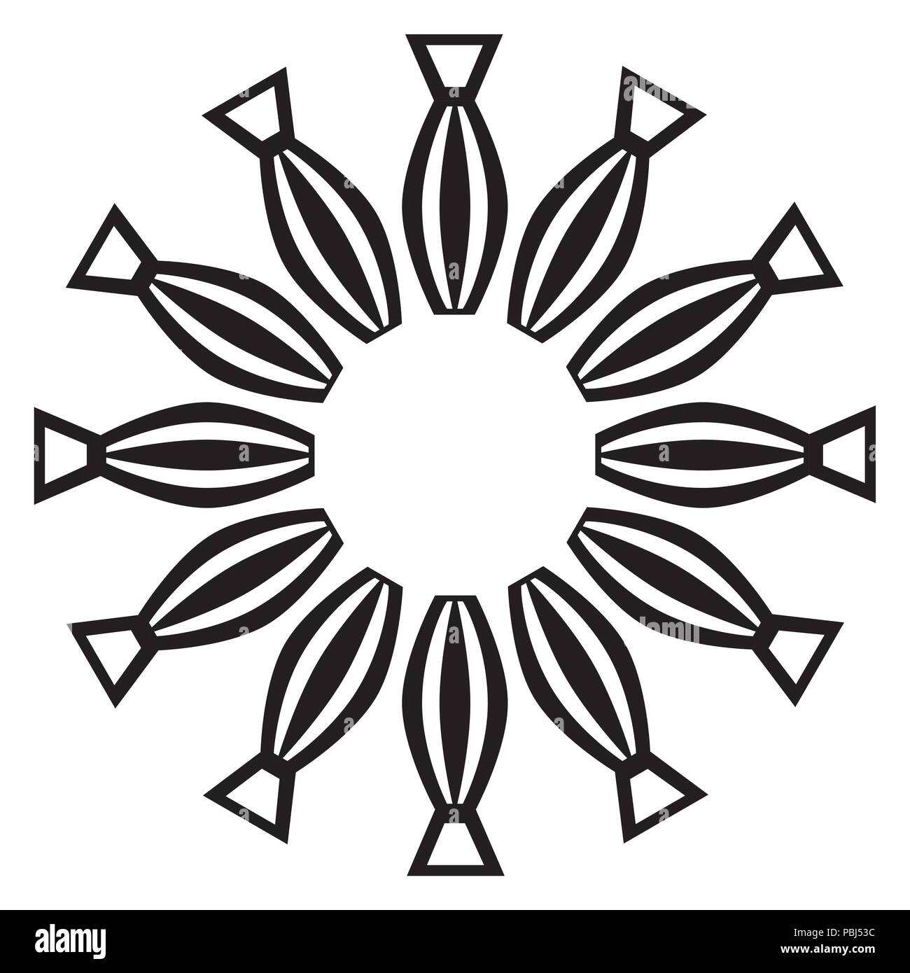 Artistic black and white circle frame, oriental style Stock Vector