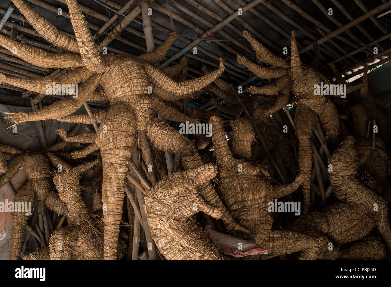 Mud religious statues of Kumortuli, the potters' quarter in Kolkata