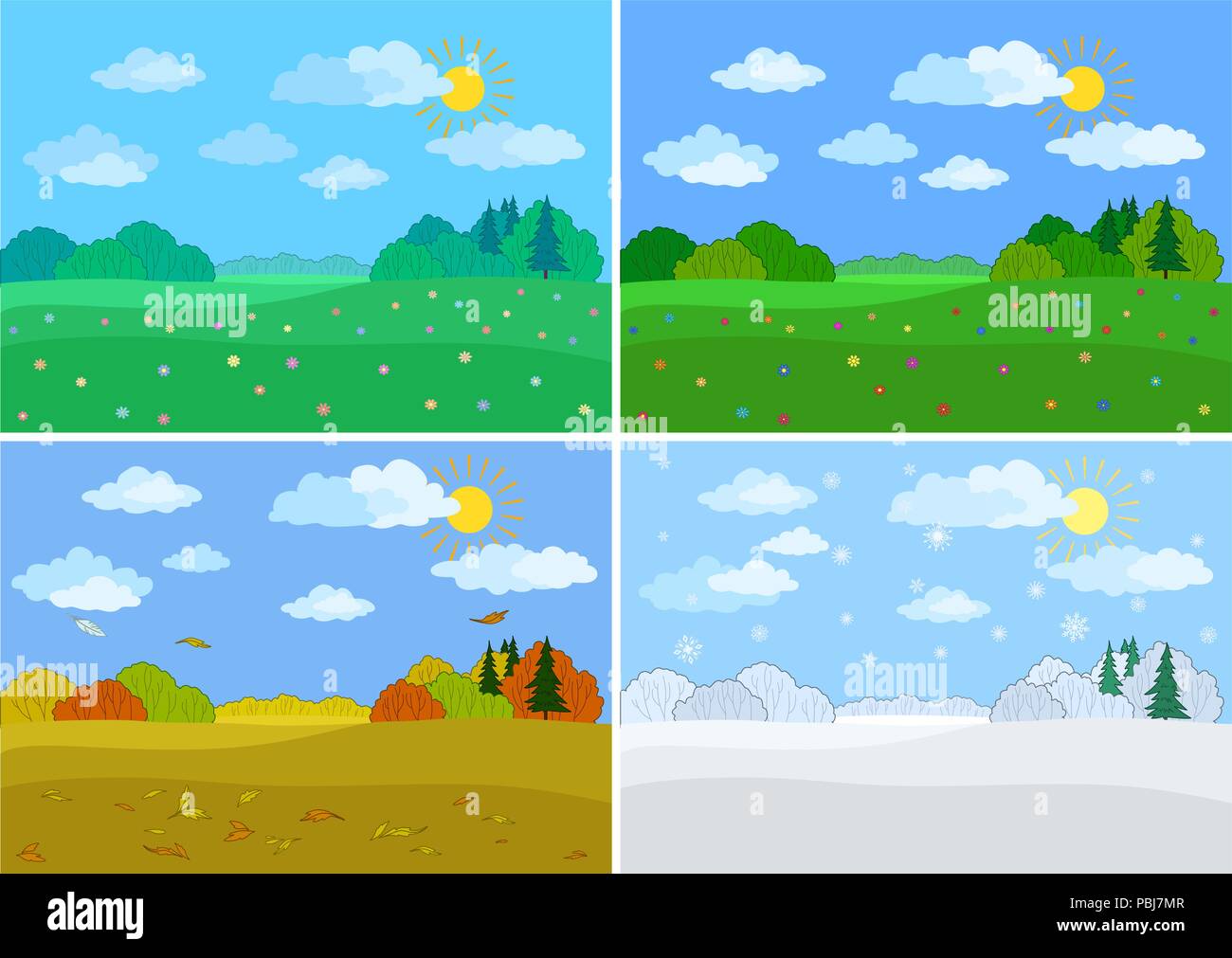 Set forest landscapes, seasons Stock Vector