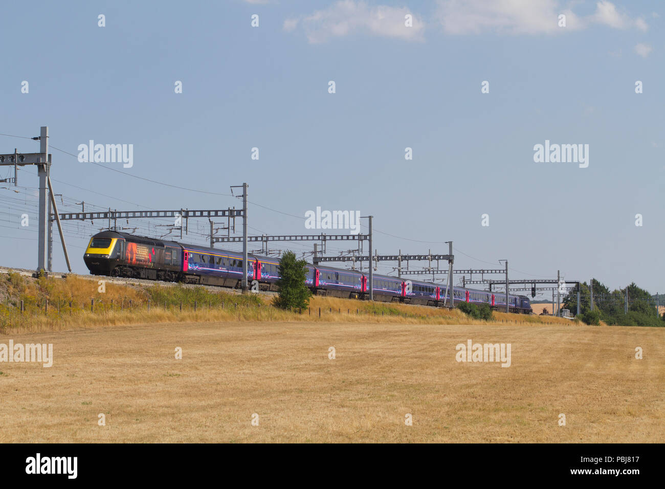 An HST with powers cars 43172 and 43190 working a Great Western Railway service at South Stoke on the 26th July 2018. Stock Photo