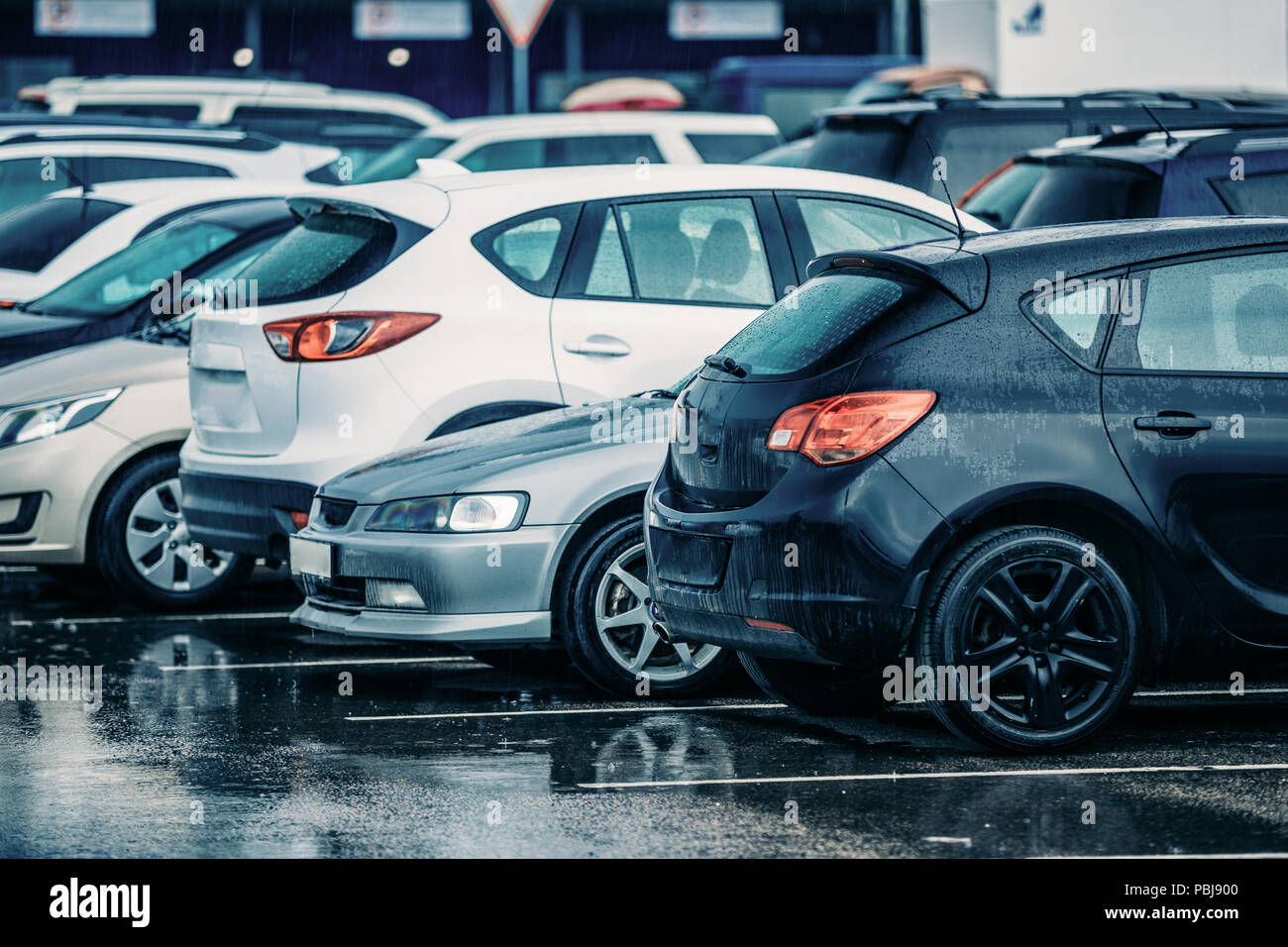 Wet Used Cars on a Parking Lot During Rain Stock Photo Alamy