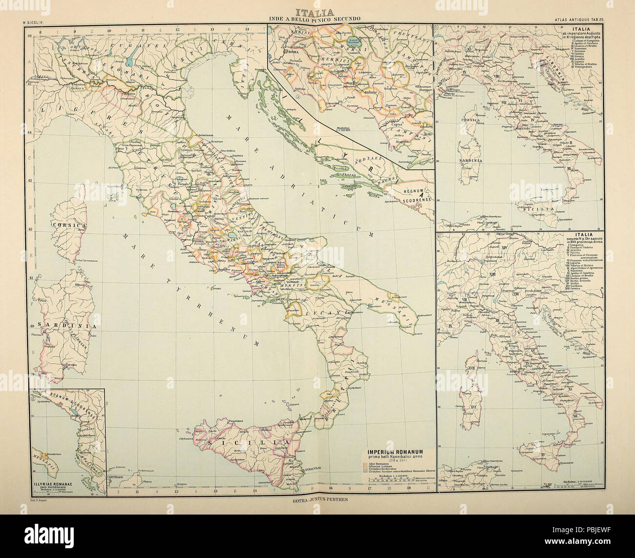 1121 Nr. 25. Vier Karten zur Geschichte Italien seit dem zweiten Punischen Kriege Stock Photo
