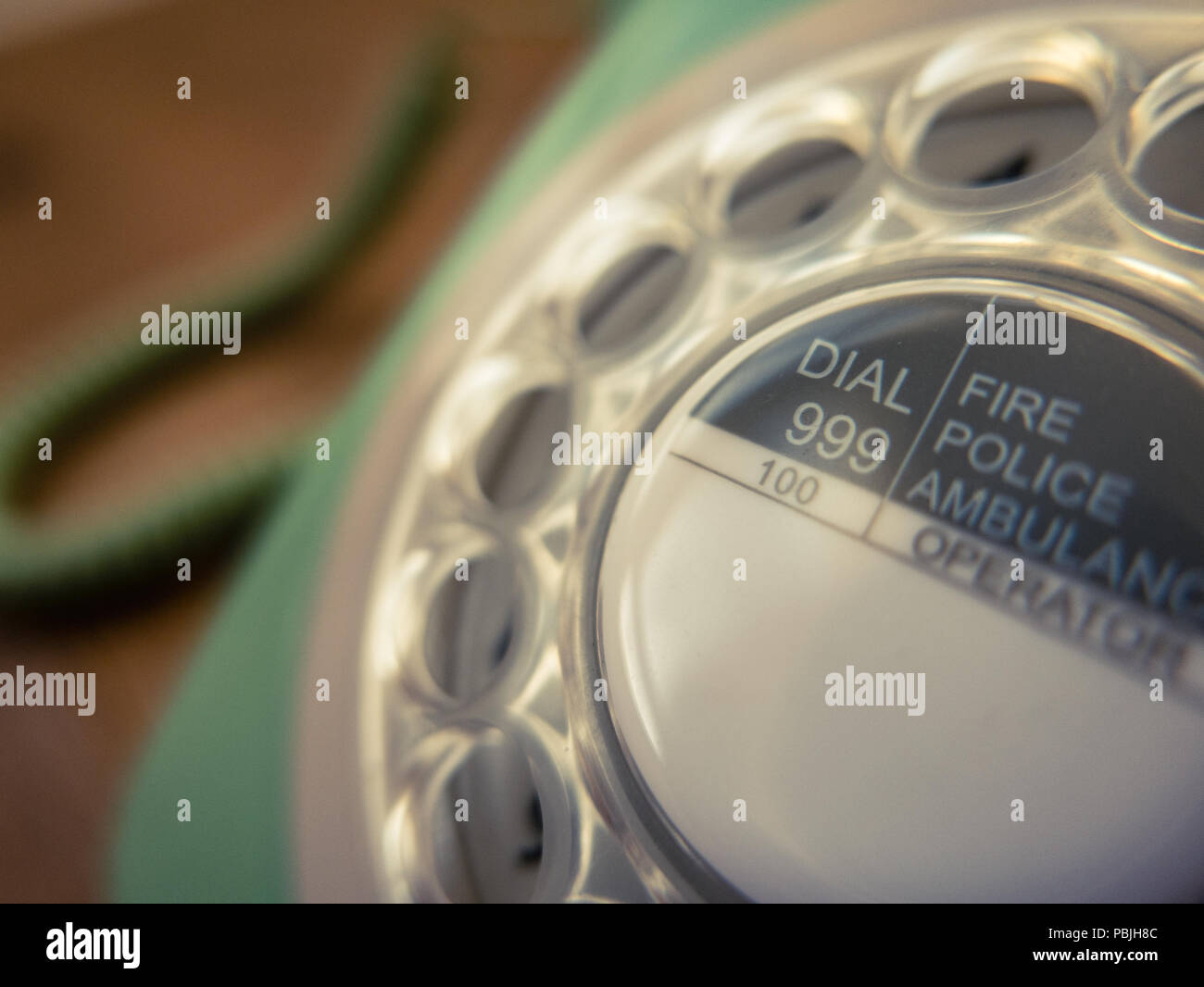 Detail Of UK 999 Emergency Services Numbers On A Retro Vintage Rotary Telephone Stock Photo
