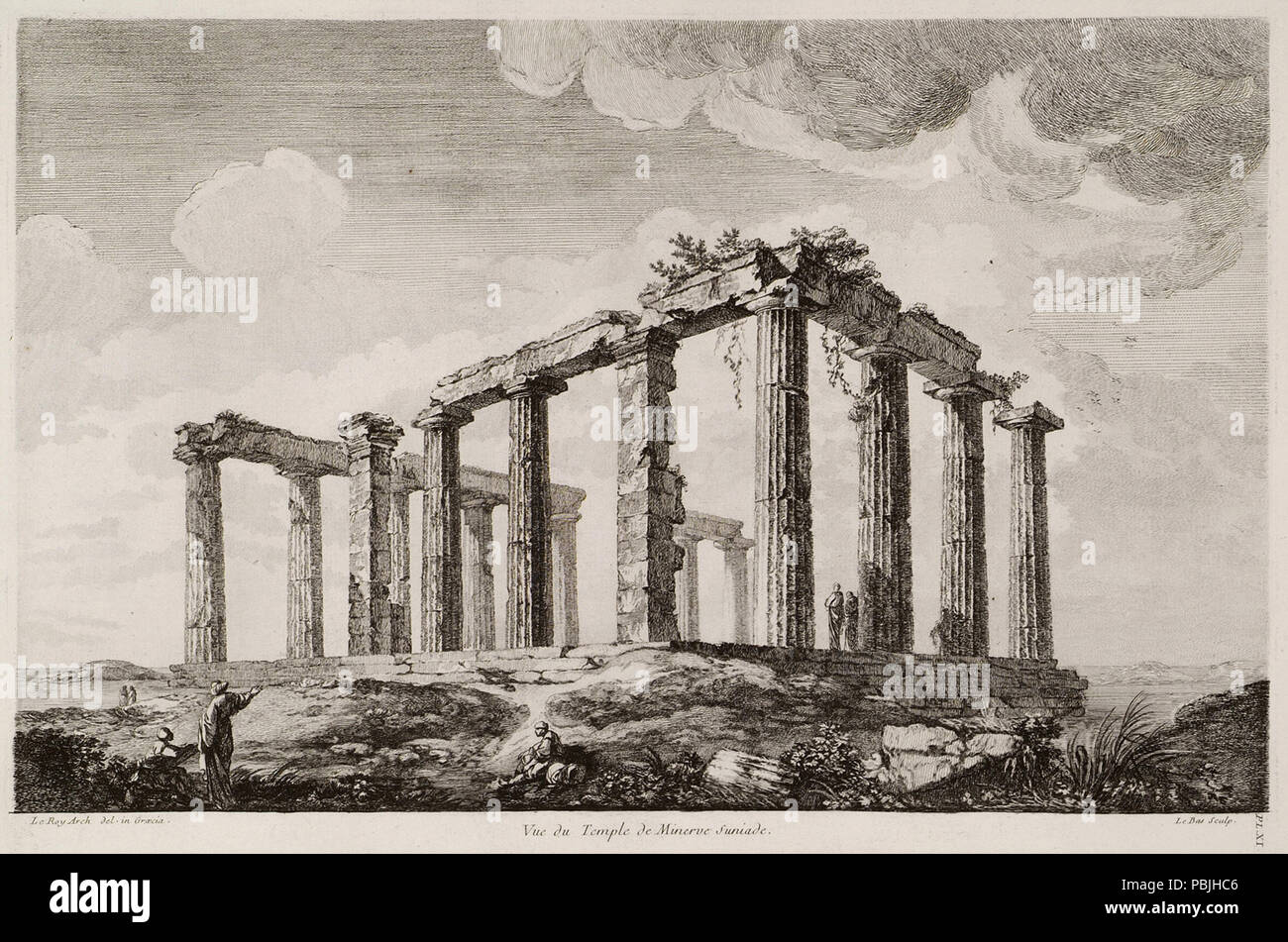 1825 Vue du temple de Minerve Suniade - Le Roy Julien David - 1770 Stock Photo