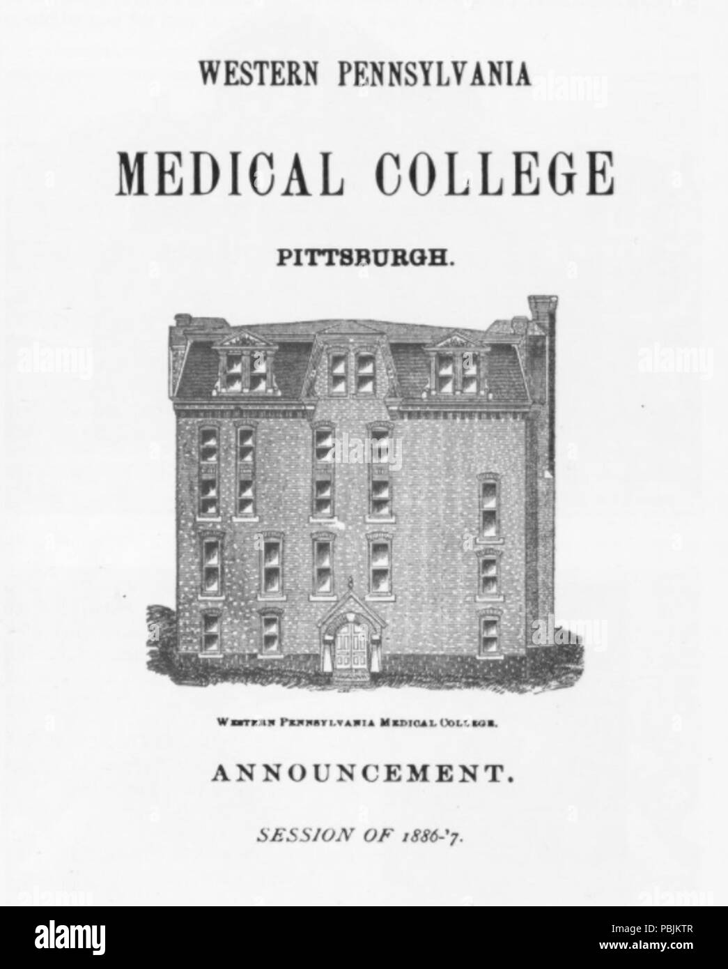 1844 Western Pennsylvania Medical College Frontpiece Stock Photo