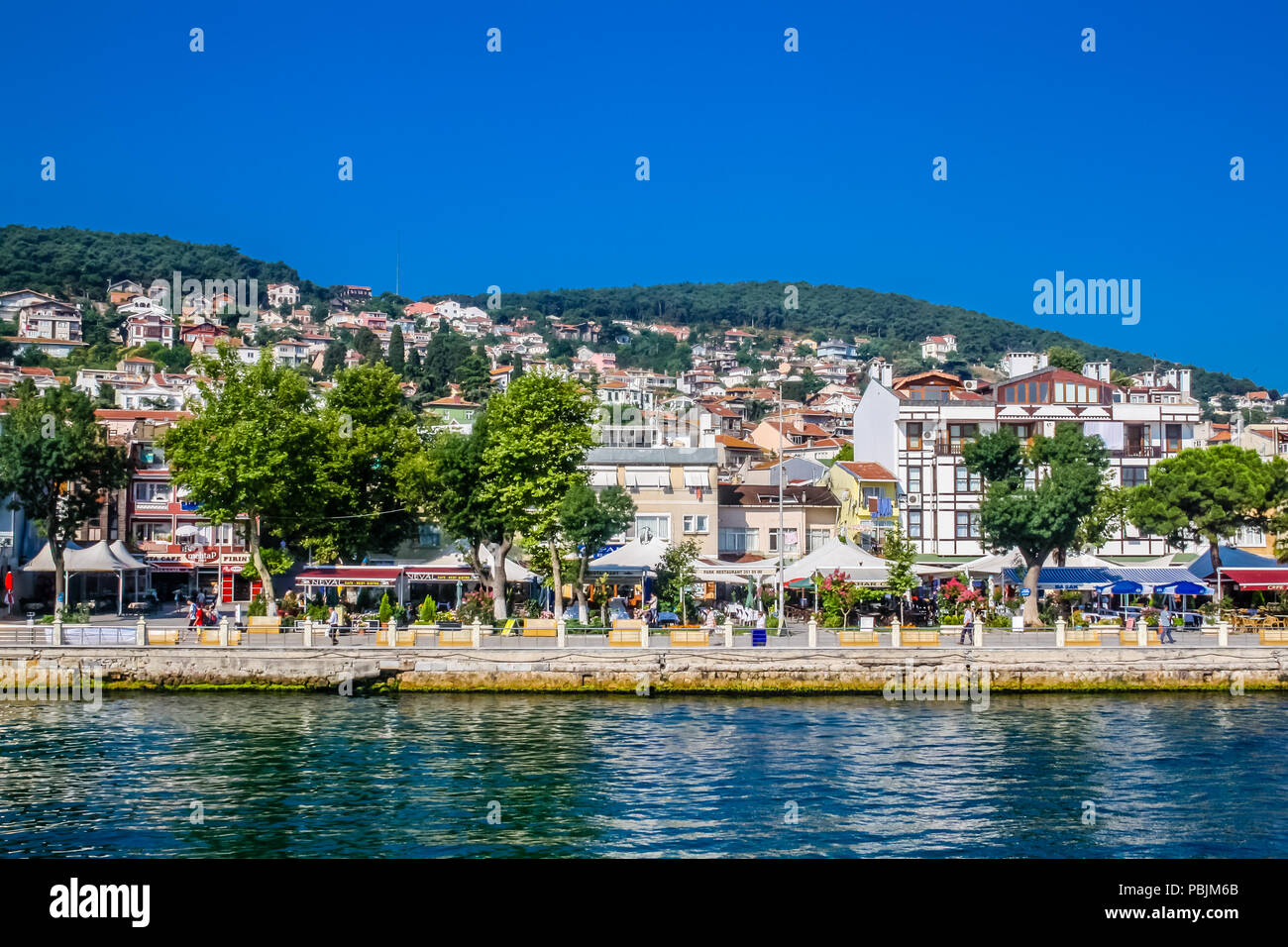 Istanbul, Turkey, July 13, 2010: View of the promenade of Burgazada, one of the Princes Islands. Stock Photo