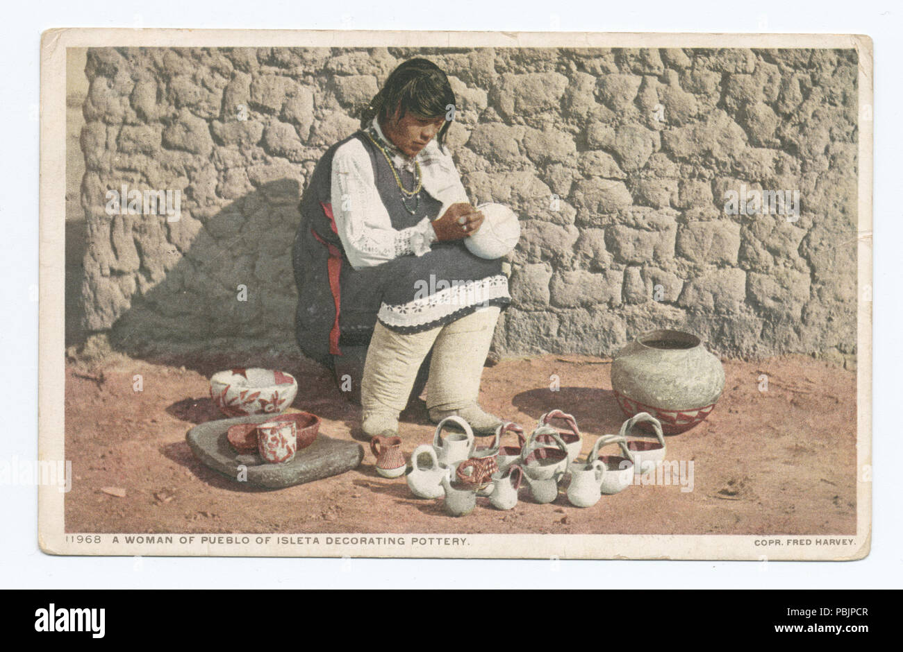 1865 Woman Decorating Pottery, Pueblo Isleta, New Mexico (NYPL b12647398-69730) Stock Photo