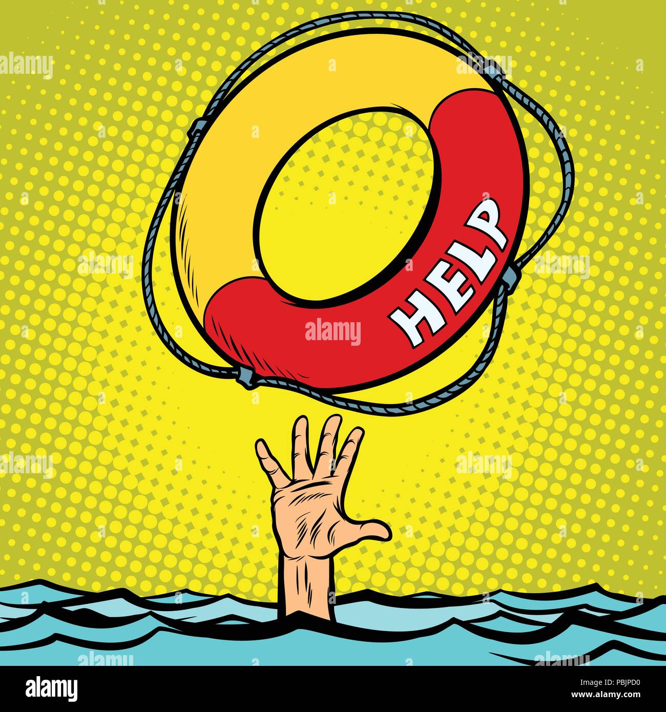 Hand Drowning Rescue Circle Help Stock Vector