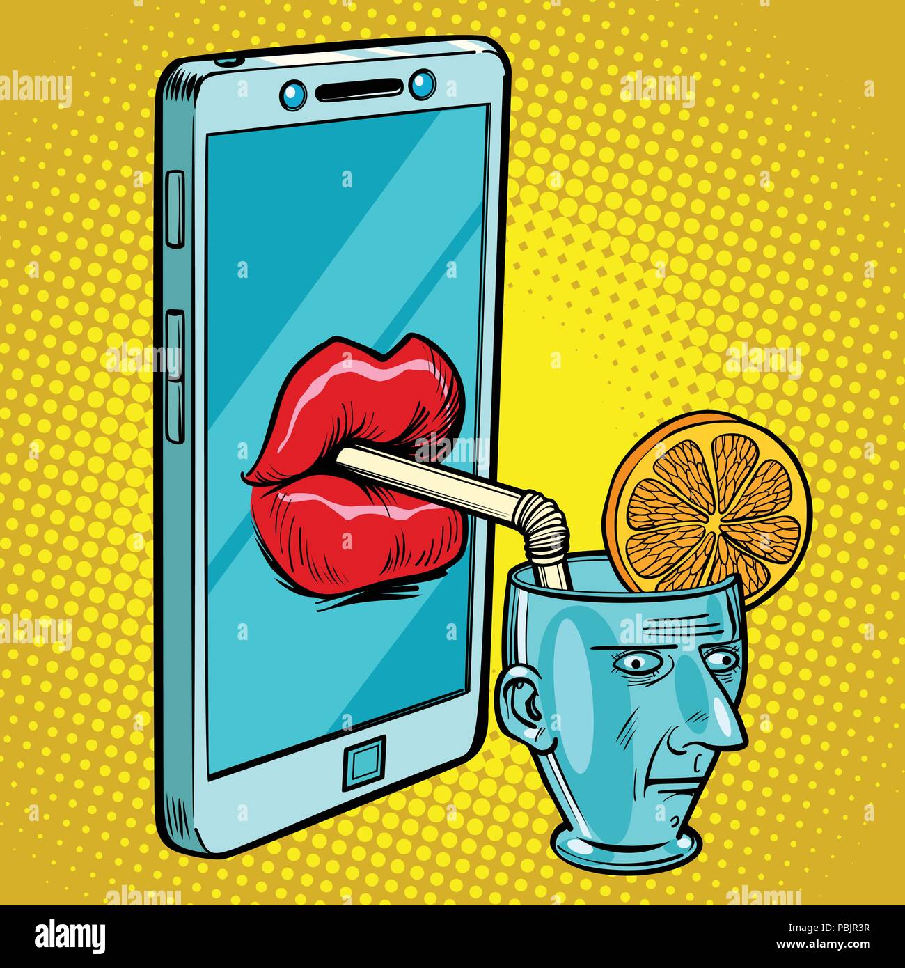 Smartphone drinks human brain Stock Vector