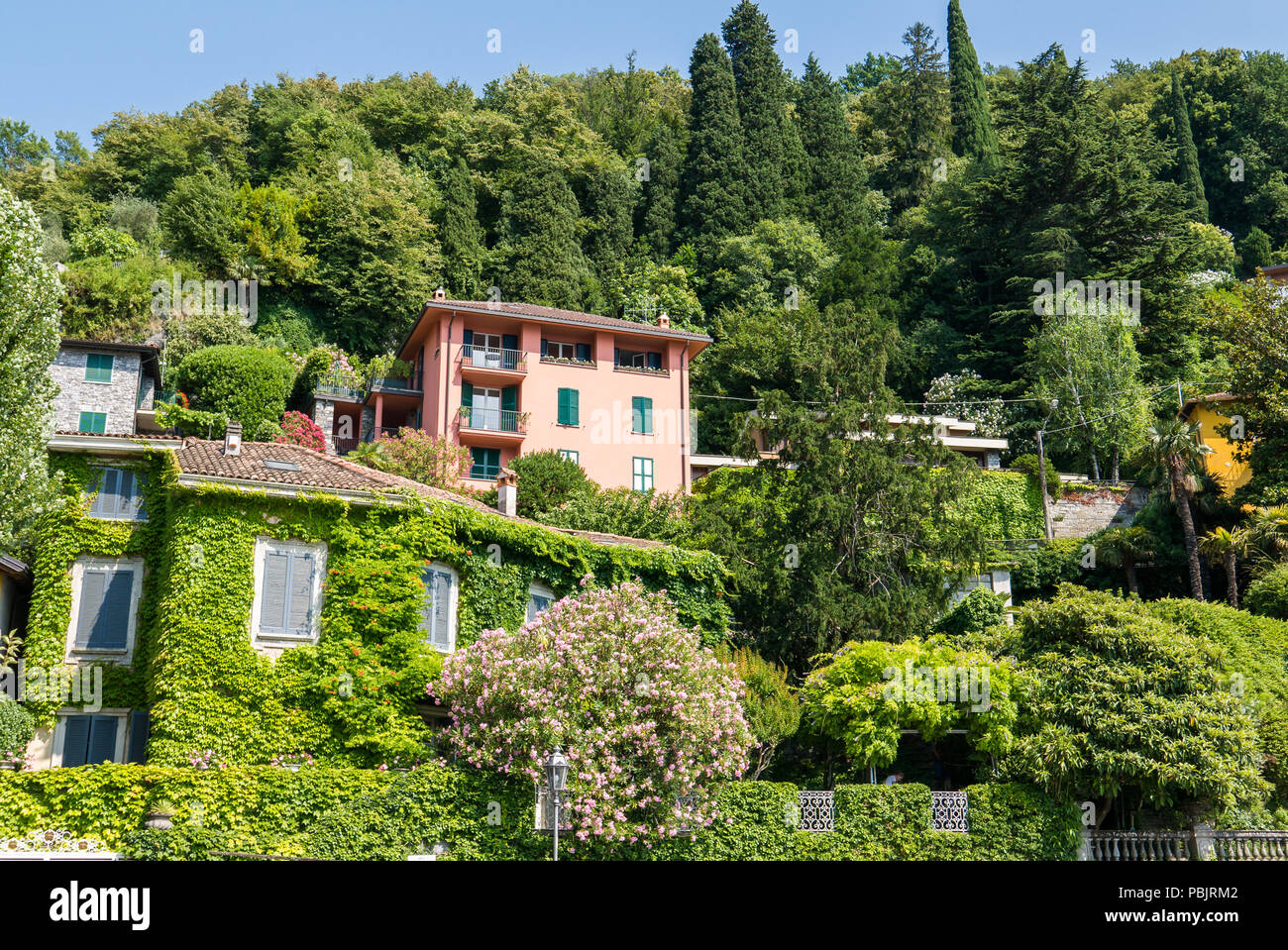 Houses Surrounded by greenery in Varenna on Lake Como, Italy Stock