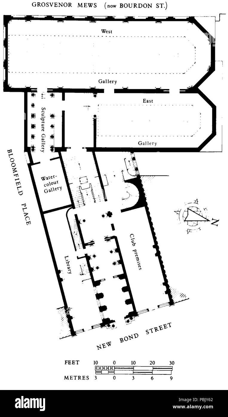 . English: Scan of the Grosvenor Gallery plan . circa 1899 731 Grosvenor Gallery plan 1899 Stock Photo