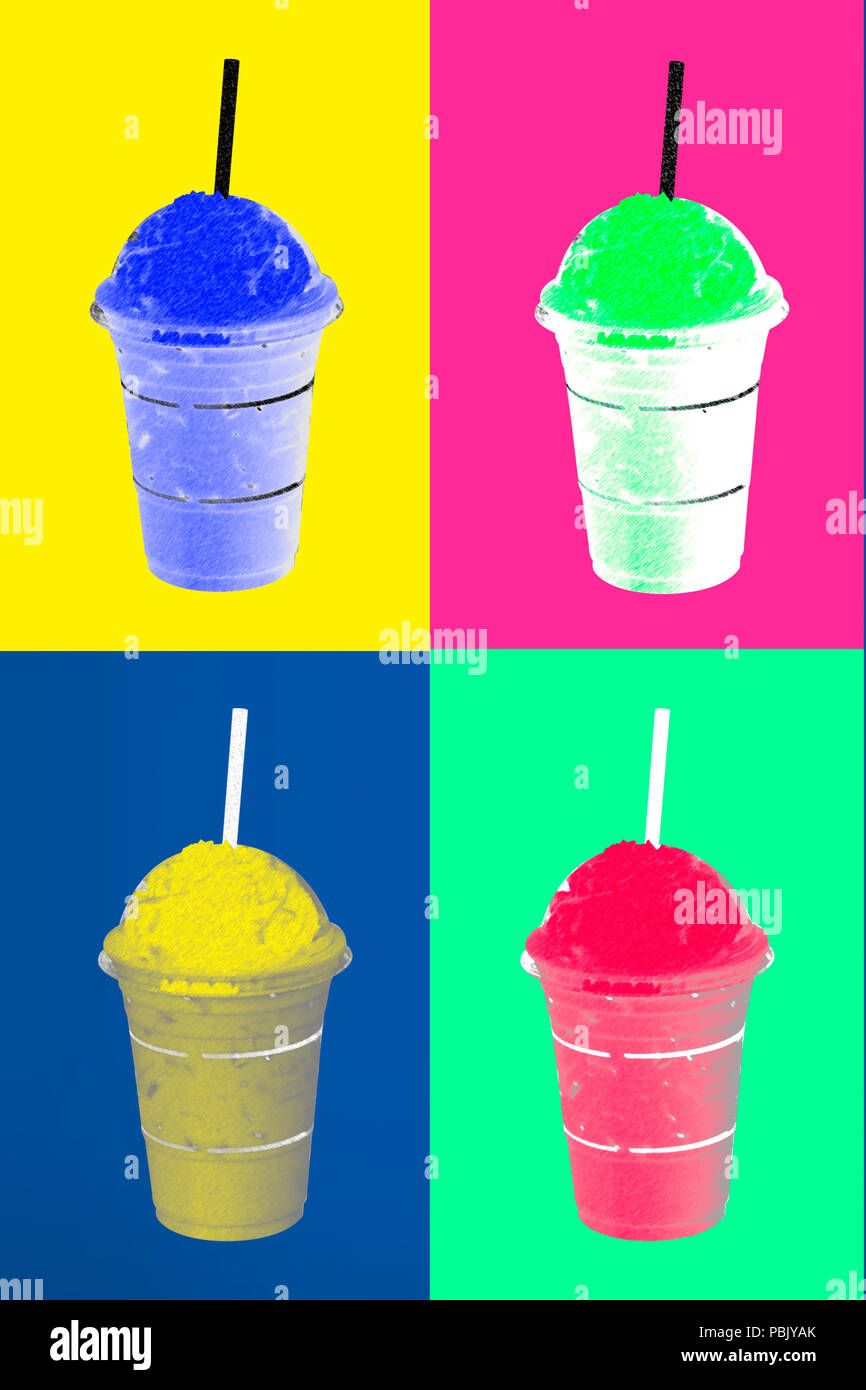 Plastic coffee cups in pop art style Stock Photo