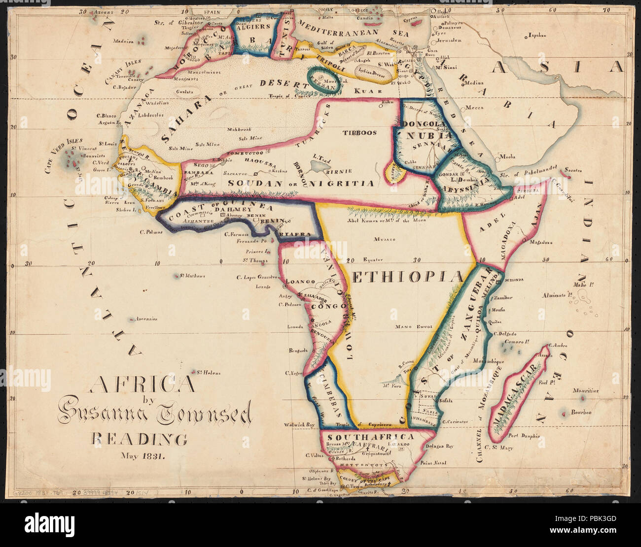 992 Manuscript map of Africa - May 1831 Stock Photo