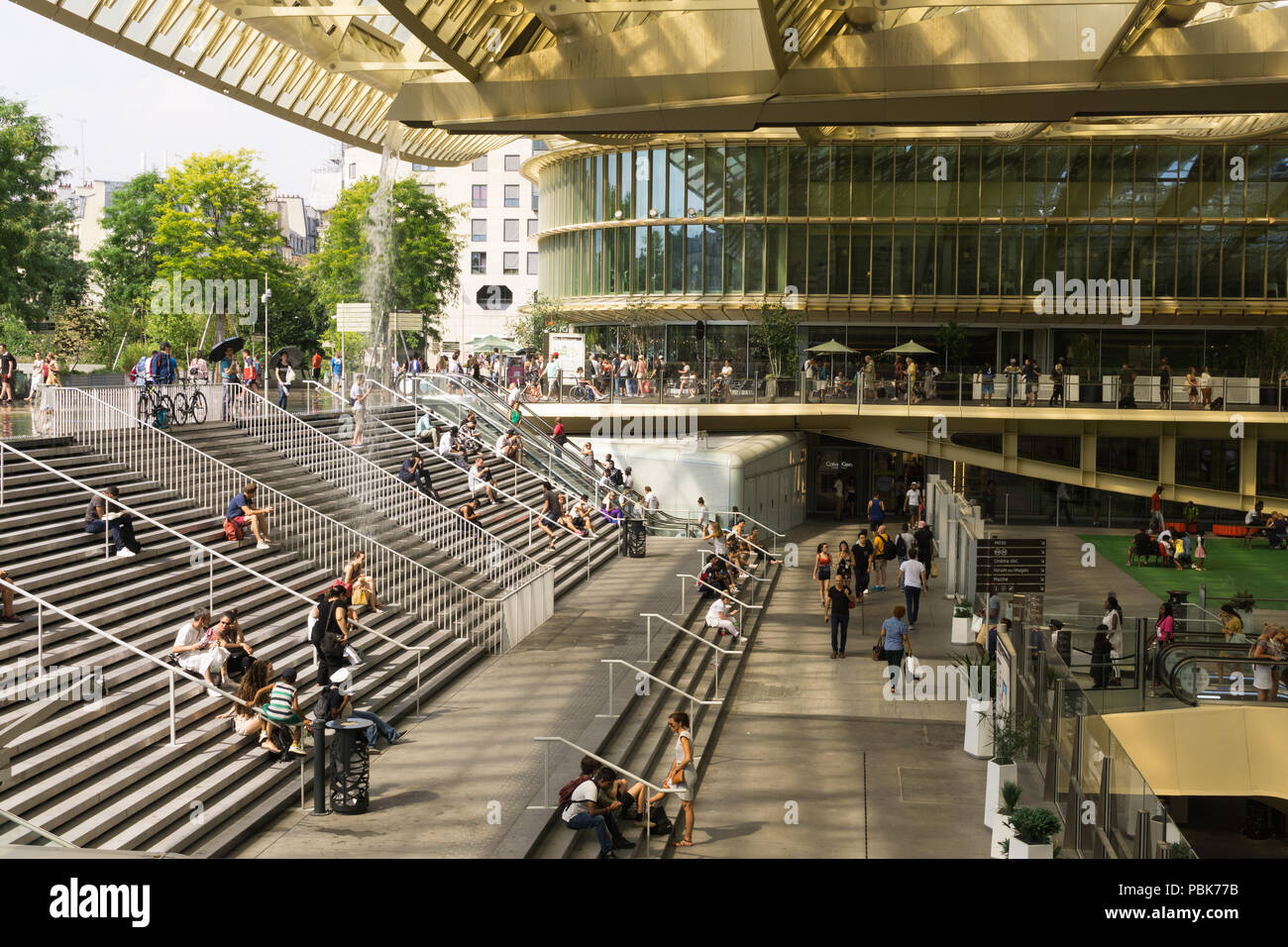 Paris Les Halles - Top view of people in Forum des Halles mall in Les Halles area of Paris, France, Europe. Stock Photo