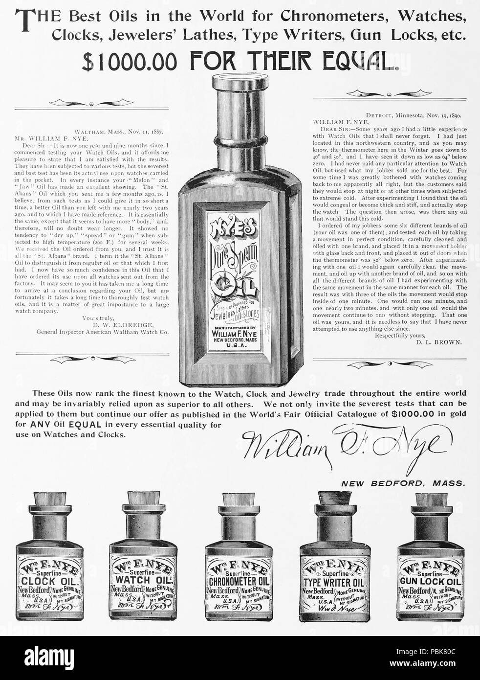 1123 Nye Oils advertisement, 1894 (greyscaled) Stock Photo