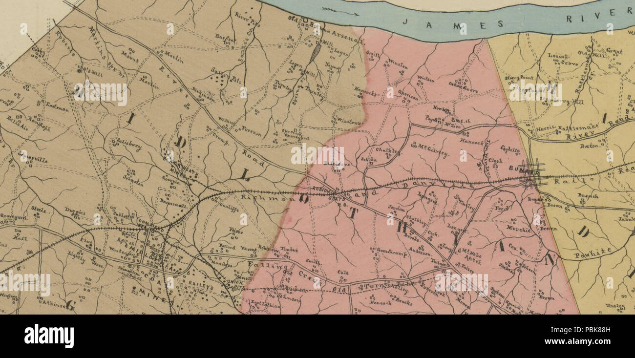 878 La Prade Map 1888 of Chesterfield County (zoom on Midlothian Mines) Stock Photo