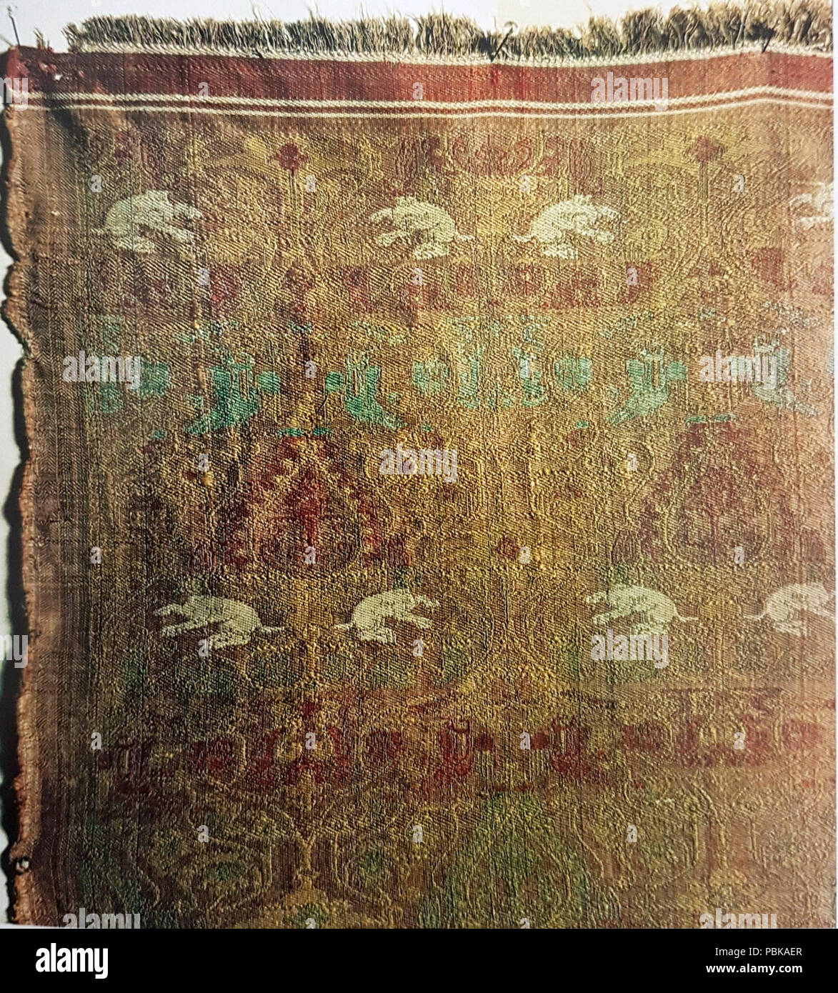 Aachen Cathedral Treasury, cloth with rabbits from Karlsschrein. Stock Photo