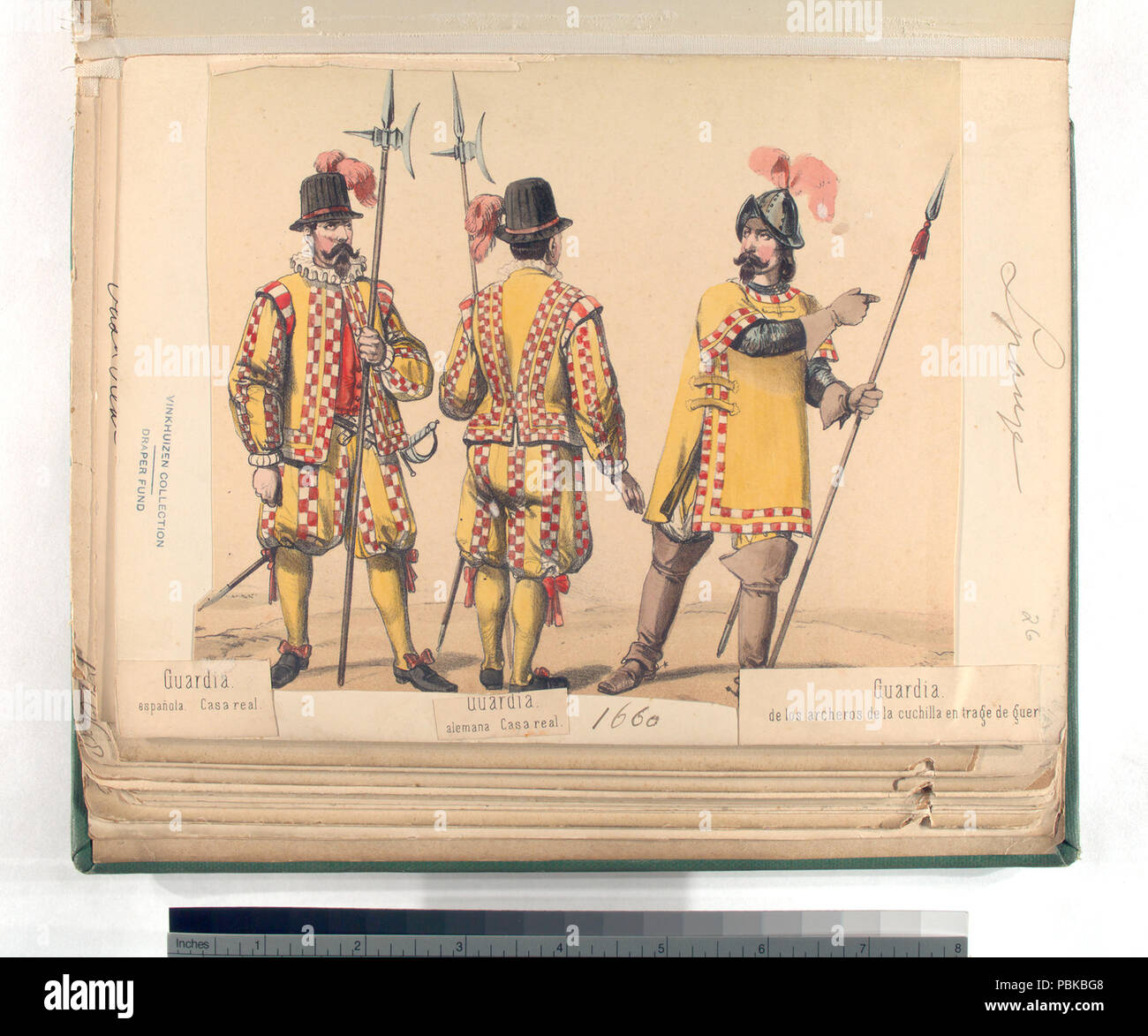 734 Guardia española, Casa real; Guardia alemana Casa real; Guardia de los archeros de la cuchilla en traje de guerra. 1660 (NYPL b14896507-87486) Stock Photo