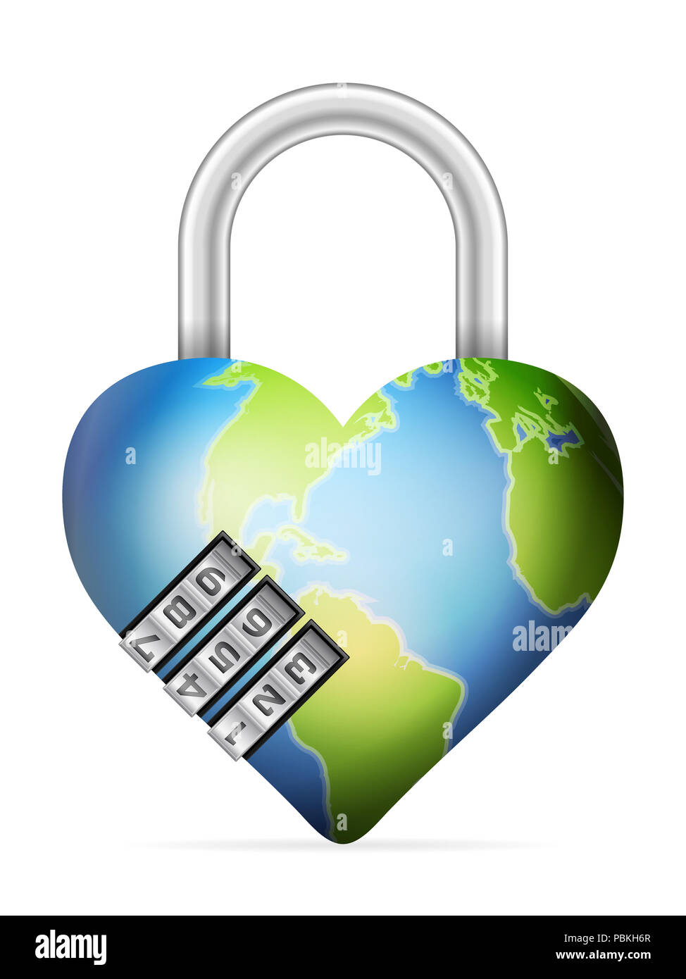 Padlock world heart on a white background Stock Photo - Alamy
