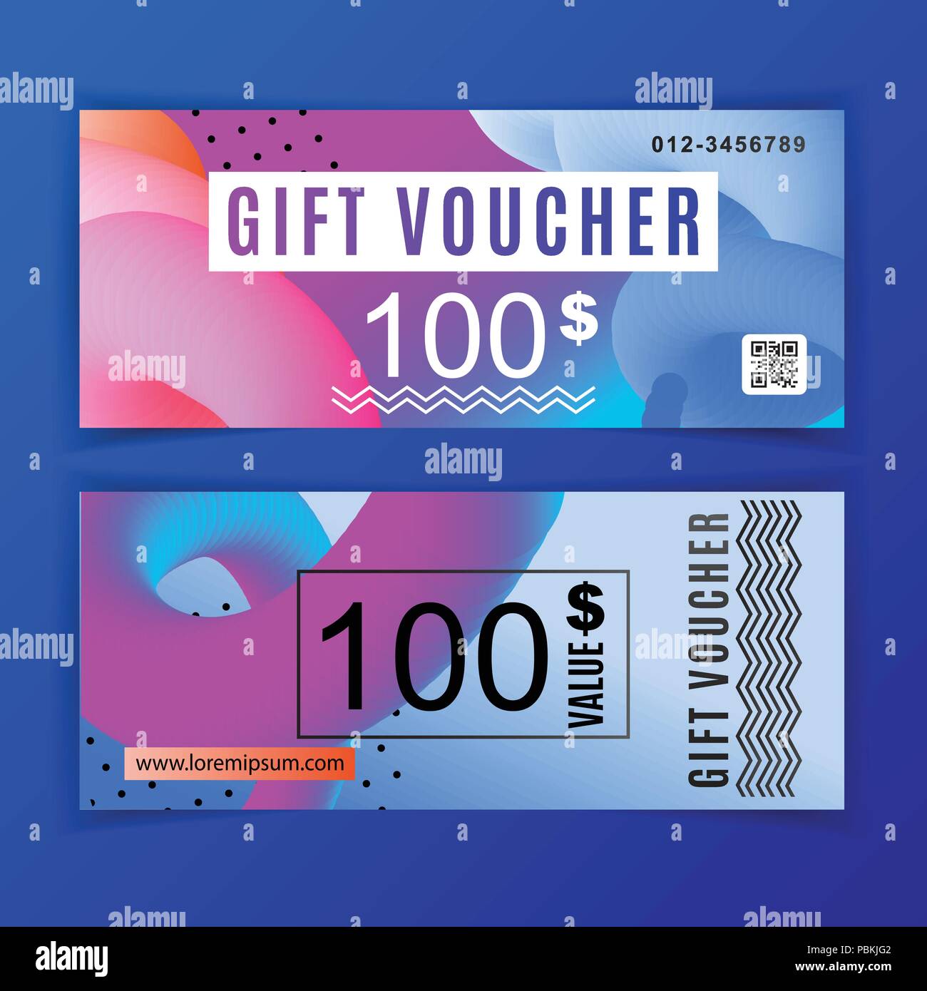 Vector gift voucher template. Universal flyer for business. Bright vector design,blue pink design elements. Abstract shapes for department srories, cosmetics, clothes. Abstract background Stock Vector